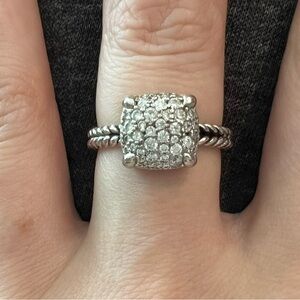 Size 8 David Yurman Sterling Silver Chatelaine 11mm Diamond Pave Ring